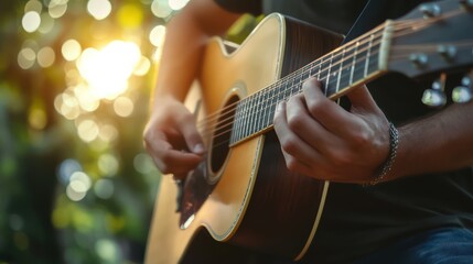 Obraz premium Person Playing Acoustic Guitar Outdoors