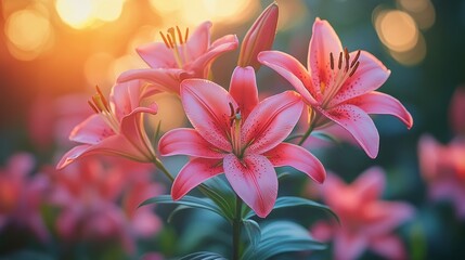 Fototapeta premium Sunset Lilies in Bloom
