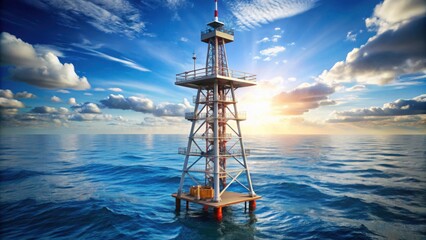Obraz premium Offshore Transmission Tower Surrounded by Calm Maritime Waters
