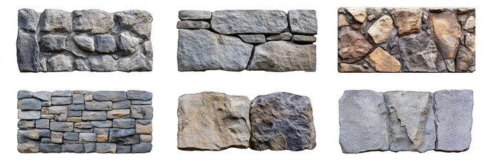 Various collection of stone wall isolated on transparent background