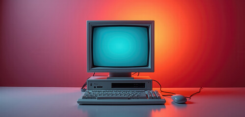 A retro-style computer setup featuring an old monitor and keyboard, showcasing nostalgia in technology. Perfect for vintage themes and tech history content.