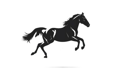 Fototapeta premium A black silhouette of a running jumping full body horse isolated white