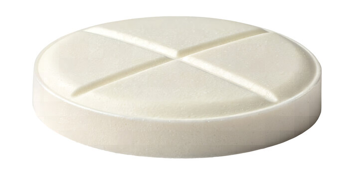 Pill: A close-up shot of a round, white pill with a cross-shaped score, perfect for medical and healthcare illustrations. 
