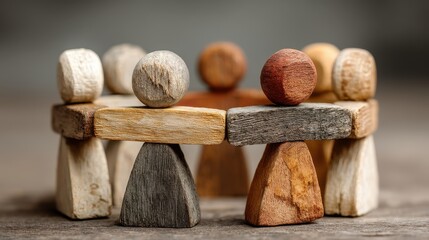 Wooden Figurines Representing Unity and Cooperation in Circle