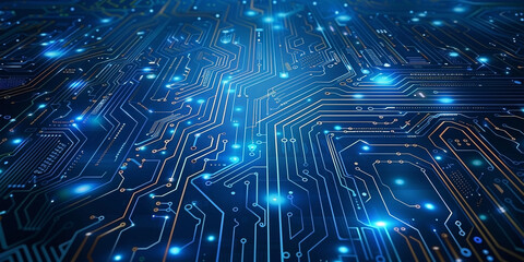 Futuristic Blue Circuit Board Vector Illustration with Technology and Network Concept