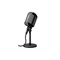 Retro Microphone Illustration, Black & White, Transparent Background