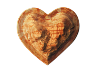 Topographic map heart with elevation lines creating 3D contour effect on white background