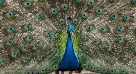 Fototapeta premium peacock opening his colorful feathers