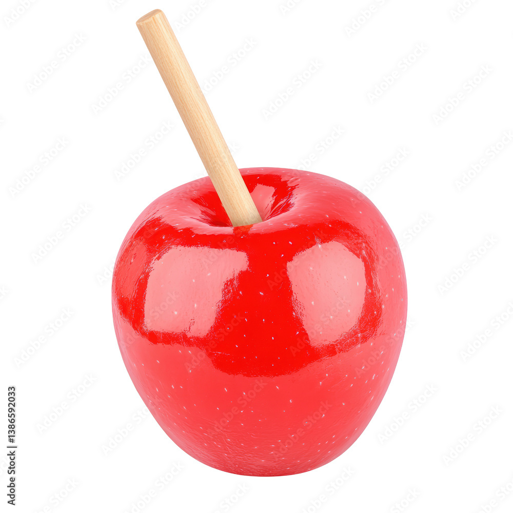 Aufkleber a bright red with a wooden stick inserted into its top creating a playful twist on a classic fruit p