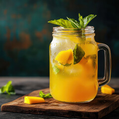 mango detox on wooden table