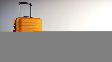 An orange suitcase with handle extended against a bright gradient background