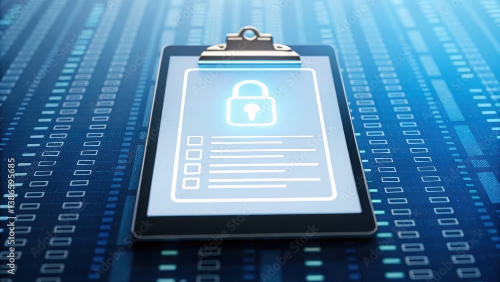 Poster clipboard with a padlock symbol representing digital privacy and security for sensitive information