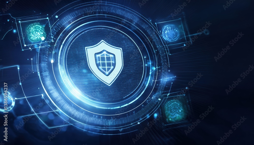 Poster shield icon surrounded by a circle of symbols representing digital trust and ethical data practices