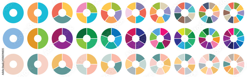 Poster pie charts diagrams. different color circles. donut and pie chart infographic elements set. colorful