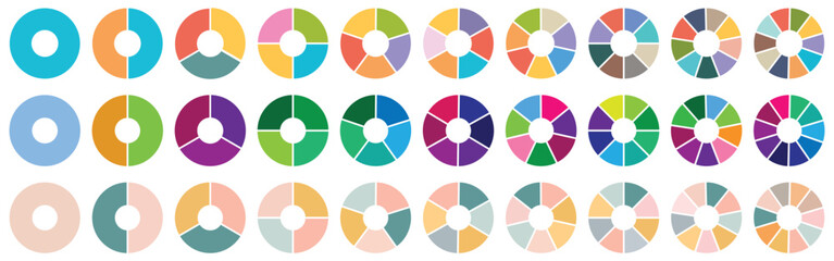 Obraz premium Pie charts diagrams. Different color circles. donut and pie chart infographic elements set. Colorful diagram collection with. Circle icons for infographic. Vector-eps 10