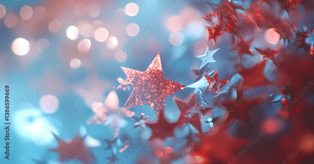 Poster starry spectacle: an enchanting array of twinkling stars in vibrant hues of red and blue creates a d