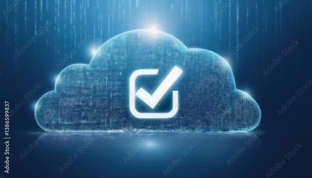 Aufkleber ethereal cloud containing a check mark symbol in a digital environment surrounded by light particles