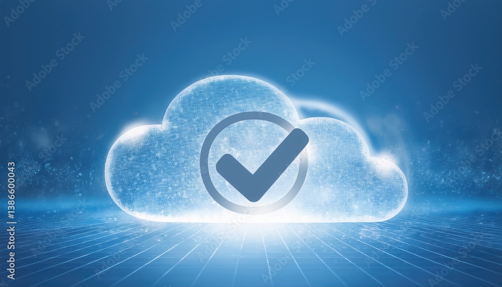 Poster beautiful cloud with a distinct check mark symbol representing approval in a dynamic digital environ