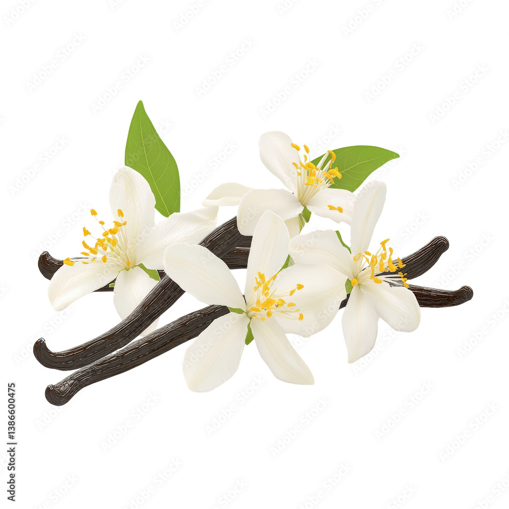 Aufkleber a delicate branch of vanilla flowers displayed on a neutral background highlighting their unique bea
