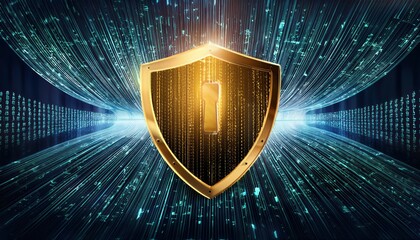 Glowing shield with bright background symbolizing security and advanced technology in digital space