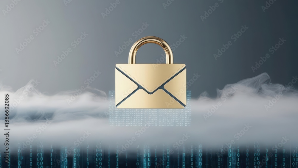 Poster minimalist golden padlock floating in cloud symbolizing data security in a digital environment
