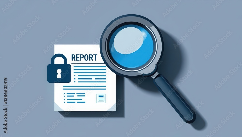 Aufkleber magnifying glass over two secure documents with blue locks representing privacy and security