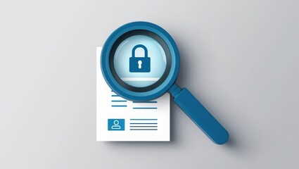 Magnifying glass hovering over a secure document representing privacy inspection and confidentiality