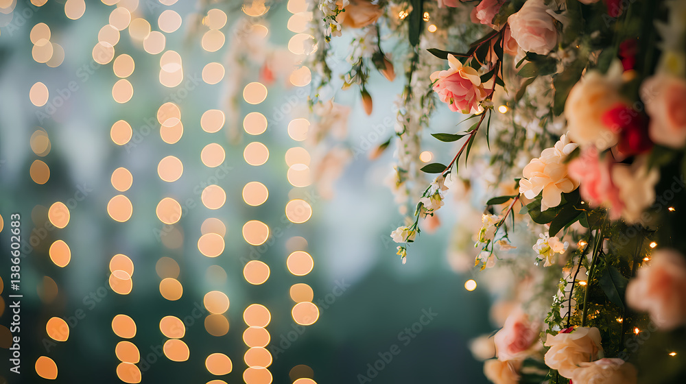 Poster luminous floral enchantment: a captivating image featuring delicate blooms adorned with sparkling li
