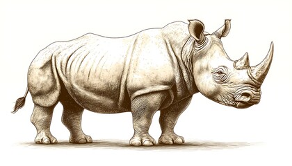 Obraz premium Detailed Rhino Drawing, White Background