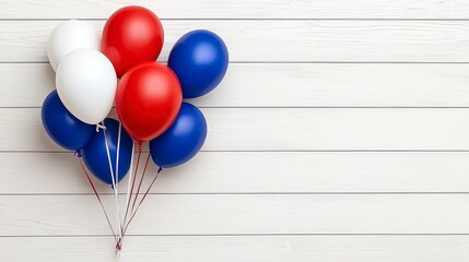 Red White Blue Balloons on White Wooden Background
