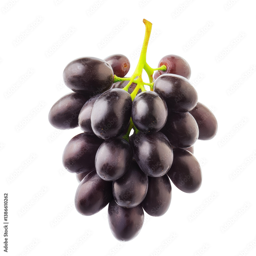 Aufkleber fresh bunch of ripe grapes glimmering on a black background highlighting their juicy texture and dee