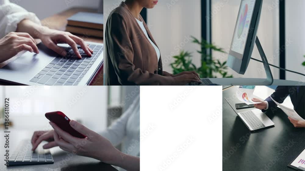 Aufkleber collage video showing various digital device usage scenarios