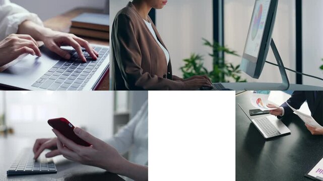 Collage video showing various digital device usage scenarios