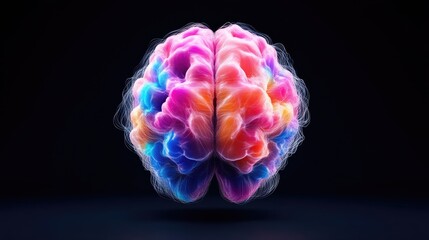 Colorful abstract brain, vibrant colors, swirling textures, 3D illustration of a brain, concept art