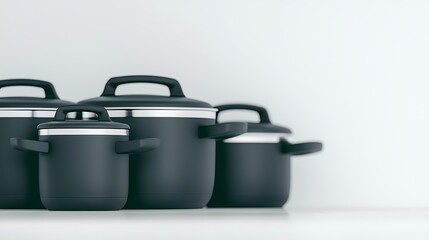 Four covered pots on white surface, arranged in a neat group, creating a minimal and clean aesthetic