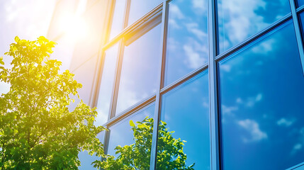 A smart window tinting system, office building with windows adjusting tint based on sunlight, Home-tech style