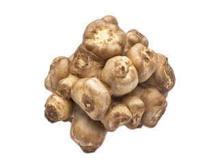 Fresh broccoli florets with sturdy stem, deep green color, isolated on white background