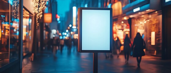 Obraz premium Blank billboard on city street at night.
