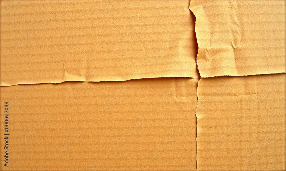 Poster close up view of crumpled kraft paper, showcasing its texture and natural color. paper has visible c