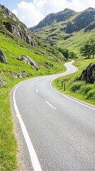 Naklejka premium Scenic Winding Road Through Lush Green Mountains and Hills