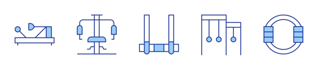 acrobatics, pilates, gymnastic rings, gym. Gym Icon vector illustration. Line Duotone style. Editable stroke