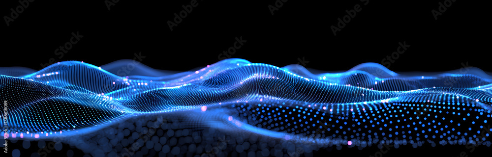 Poster digital abstract: this captivating image showcases a mesmerizing wave of interconnected points, all 