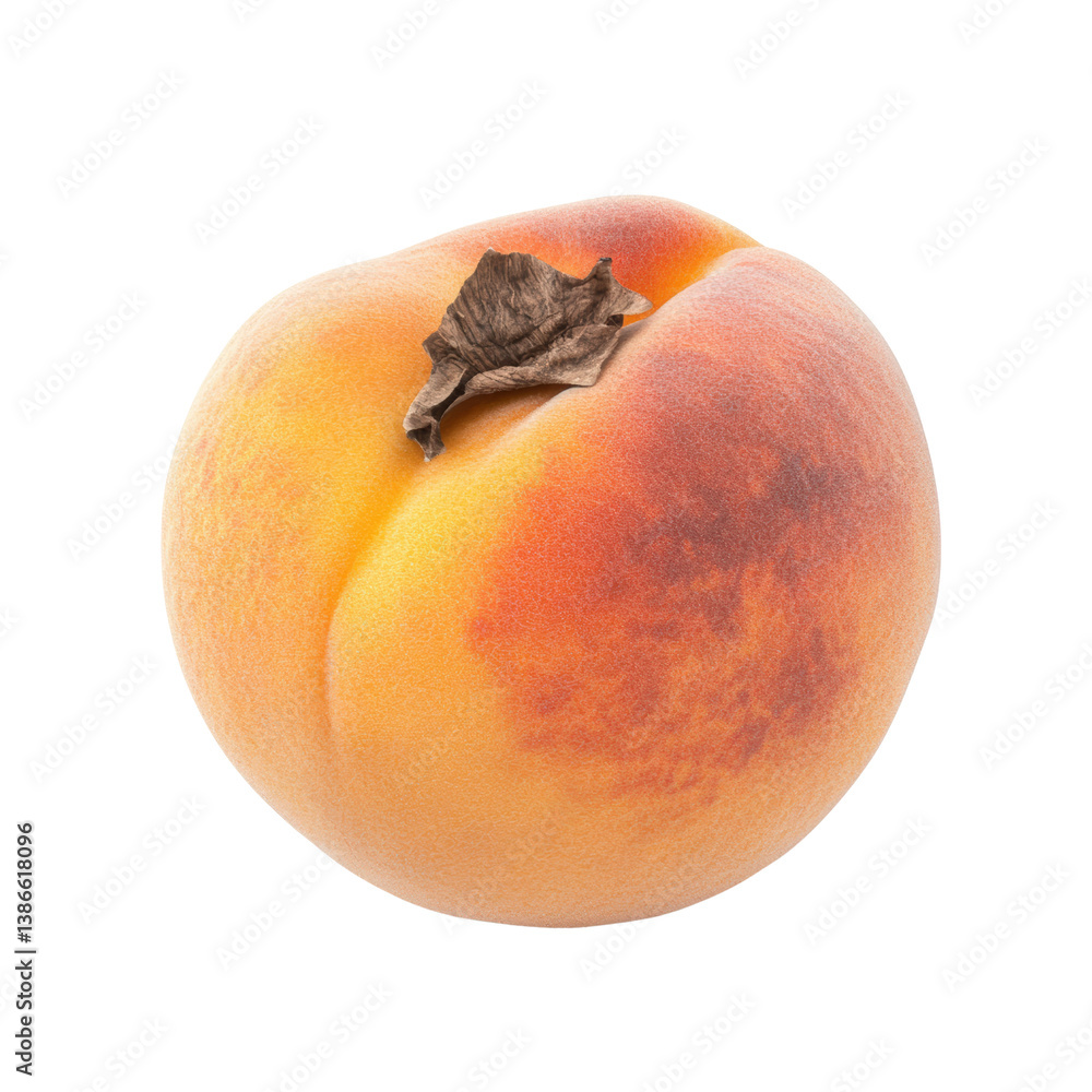 Aufkleber fresh peach with a leaf resting on a wooden surface capturing the juicy texture and vibrant color of
