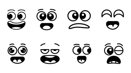 A collection of nine cartoon faces displaying various emotions.