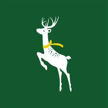 Deer Silhouette on green background. Vector illustration