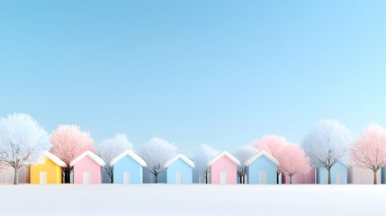 Pastel Colored Houses in Snowy Landscape