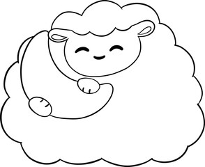Cute Sheep with Moon Outline