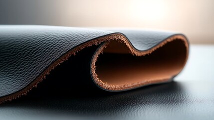 Leather piece, curved edges detail, texture visible on surface and inner material layers