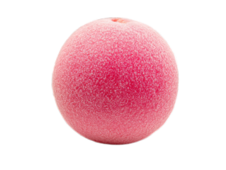 Fresh peach with fuzzy skin and slight blush, isolated on white background