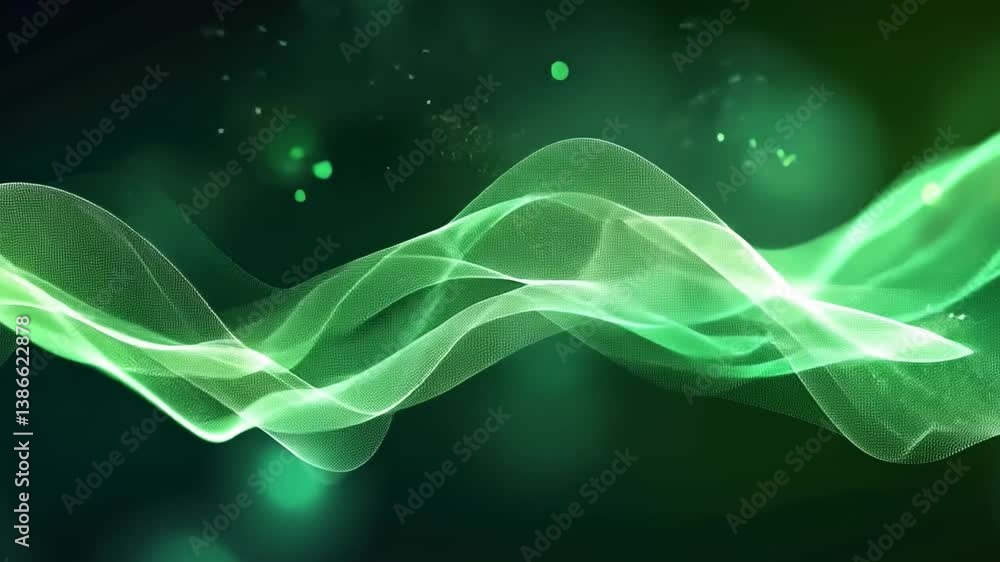 Poster flowing green wave design an abstract background of light and texture, evoking energy and movement w